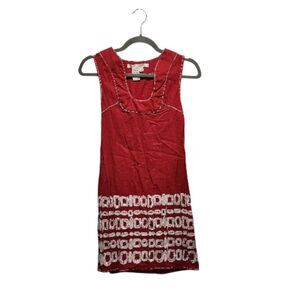 Max Studio Sleeveless Dress XS Red White Embroidered Boho Linen Blend Shift